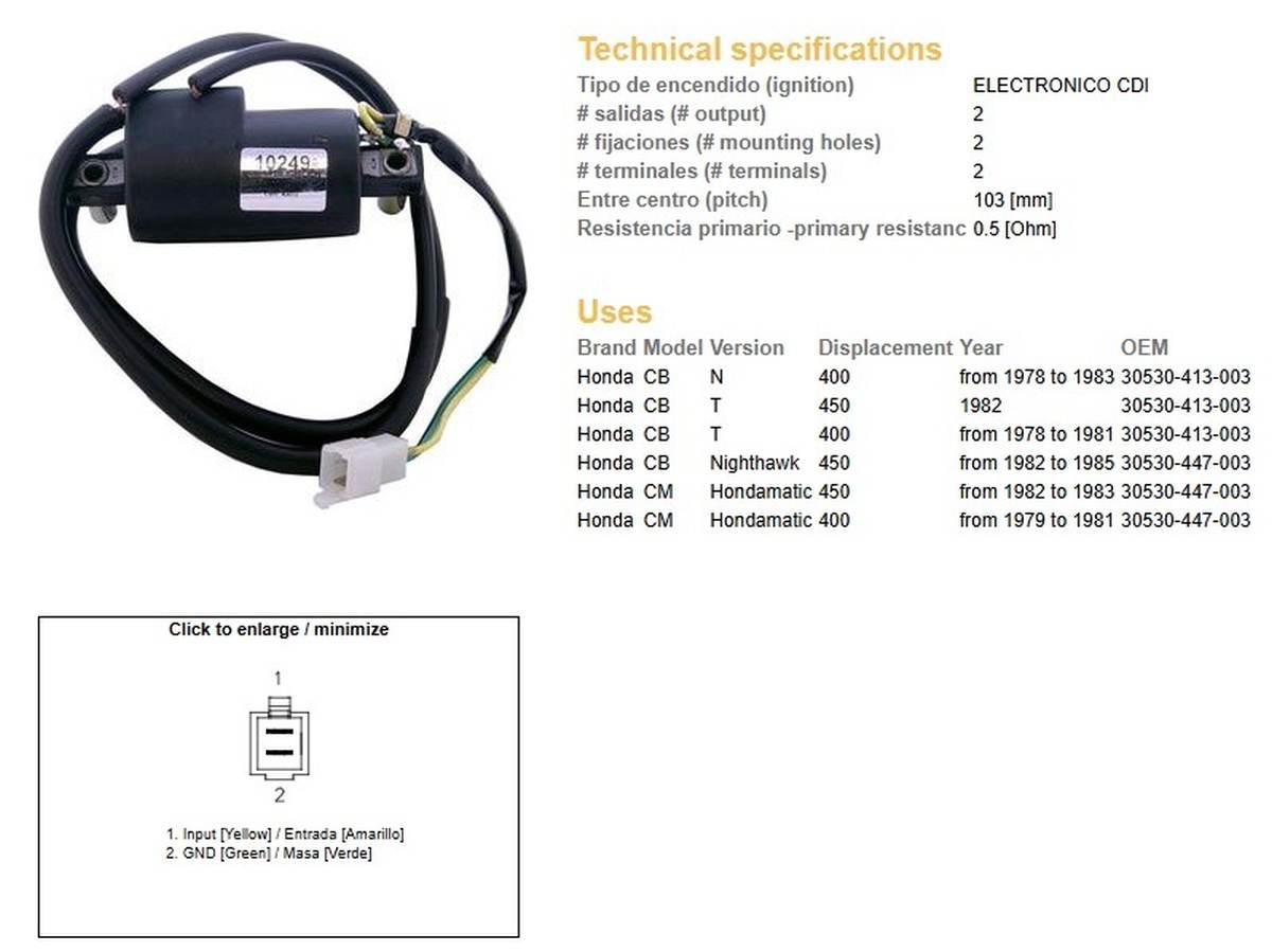 Dze Cewka Zapłonowa Honda Cb 400T '78-'83; Cb 450 Nighthawk '82-'85 Oem 305