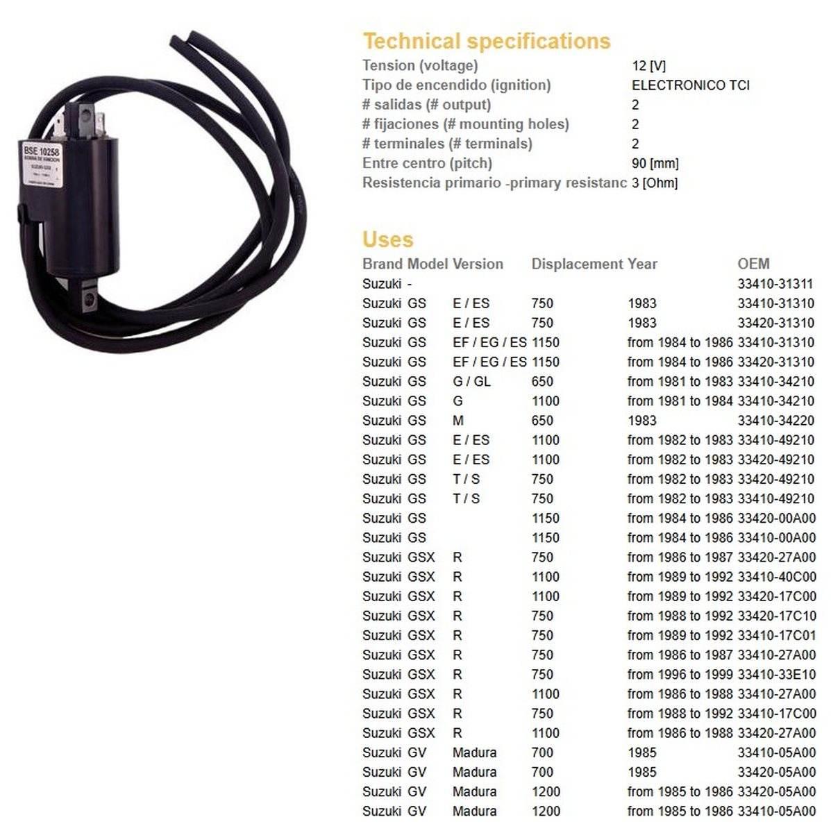 Dze Cewka Zapłonowa Suzuki Gs 650G/Gl '81-'83; Gs 750E/Es '82-'83; Gs 1100E