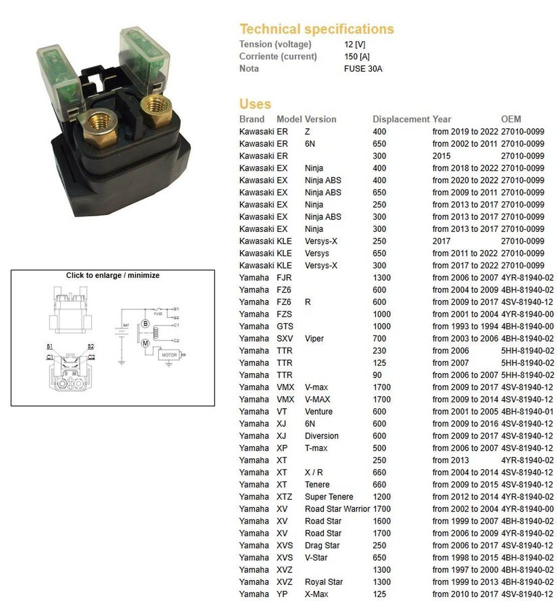 Dze Przekaźnik Rozrusznika Kawasaki Er 300/400/650; Ex 250/300/400/650; Kle