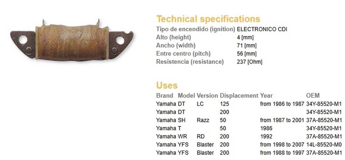 Dze Cewka Uzwojenia Yamaha Dt 125Lc '86-'87; Dt 200; Wr 200Rd '92; Yfs 200