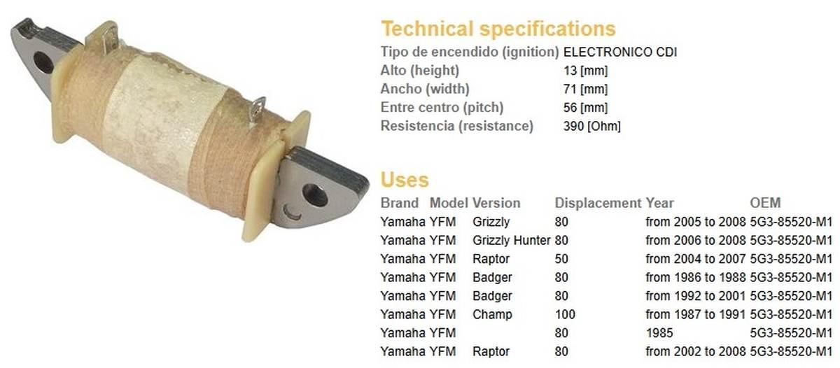 Dze Cewka Uzwojenia Yamaha Yfm 50 Raptor '04-'07; Yfm 80 Raptor '02-'08; Yf