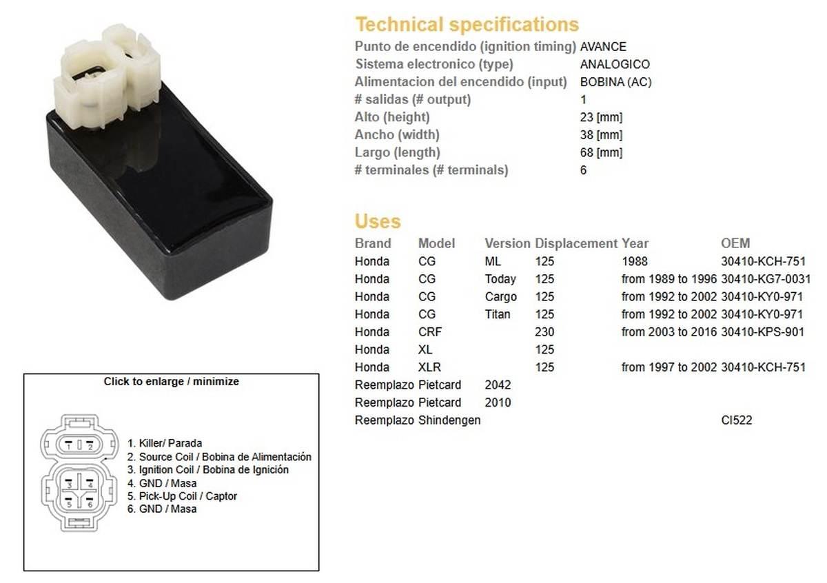 Dze Moduł Zapłonu Cdi Honda Cg 125 '89-'02; Xlr 125 '97-'02; Crf 230 '03-'1