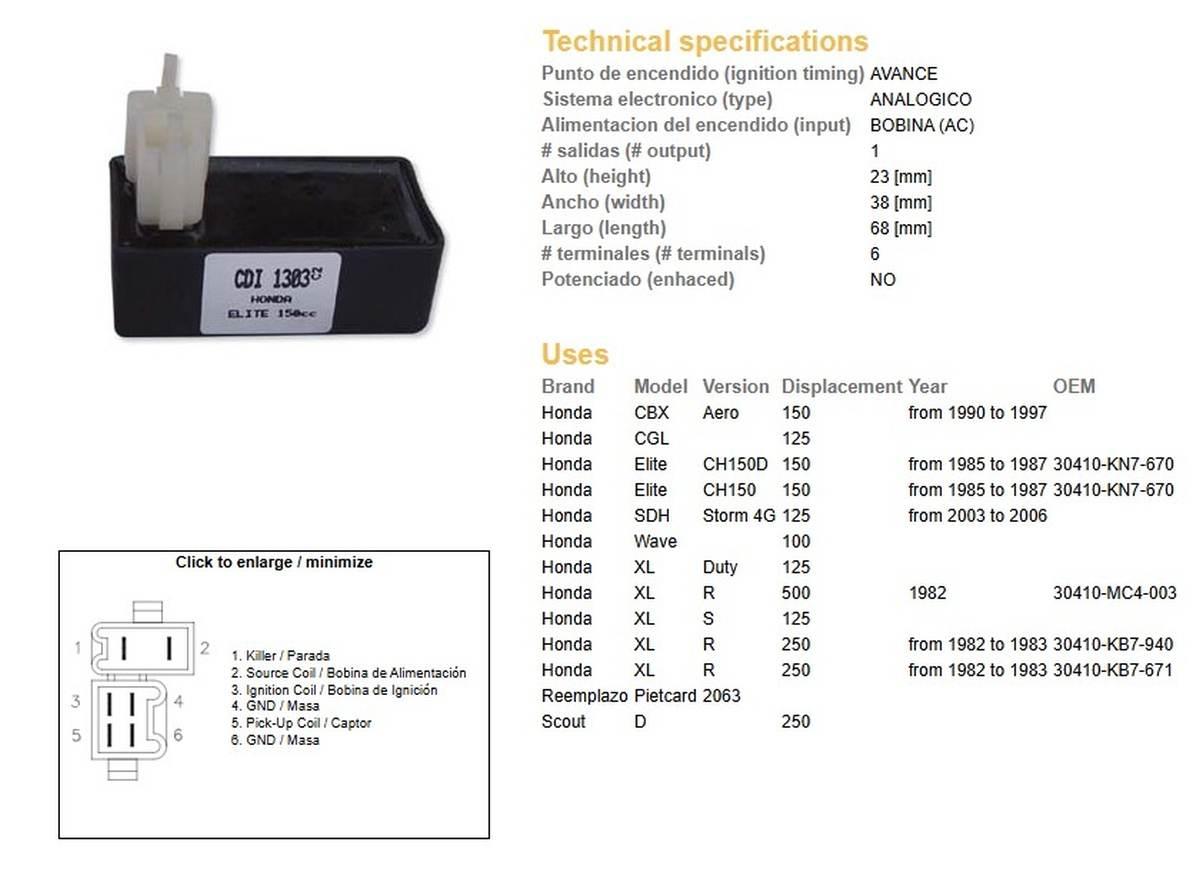 Dze Moduł Zapłonu Cdi Honda Xl 250R '82-'83; Xl 500R '82; Ch 150 '85-'87