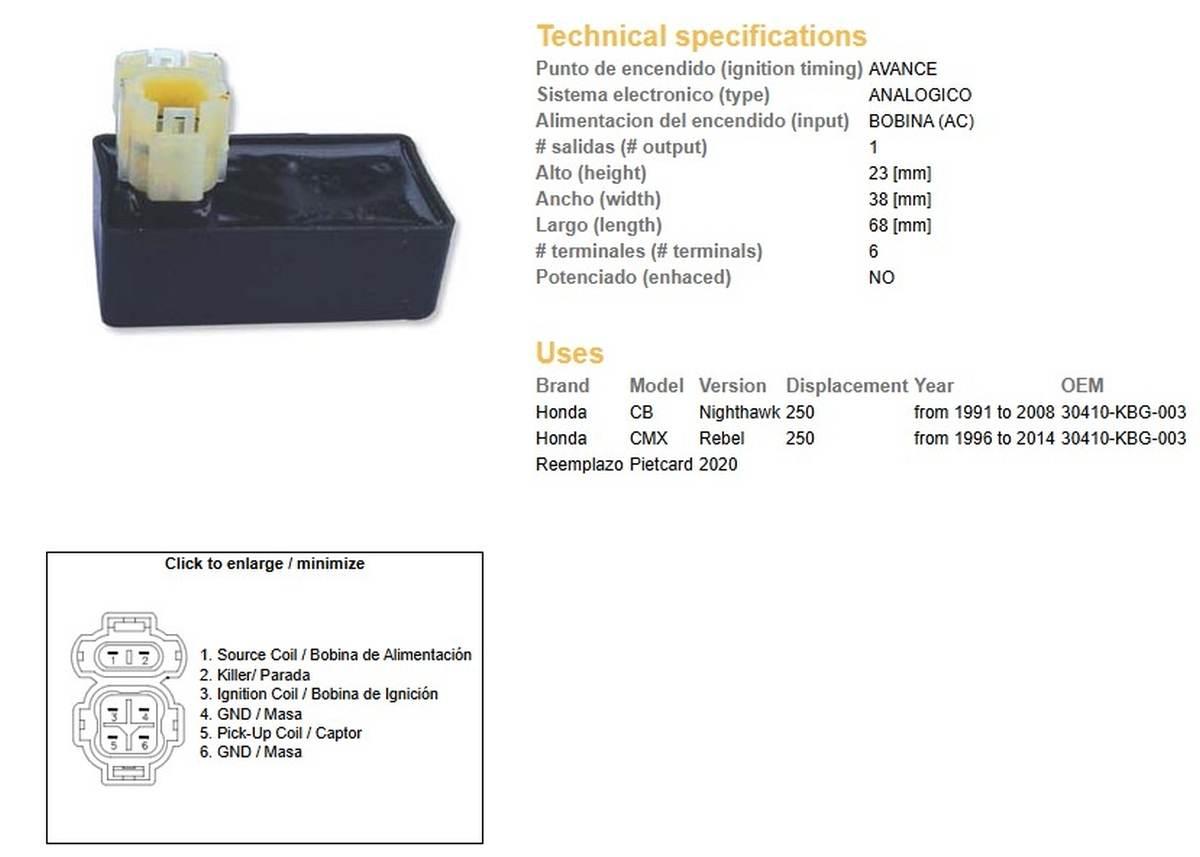 Dze Moduł Zapłonu Cdi Honda Cb 250 Nighthawk '91-'08; Cmx 250 Rebel '96-'14 - zdjęcie 2