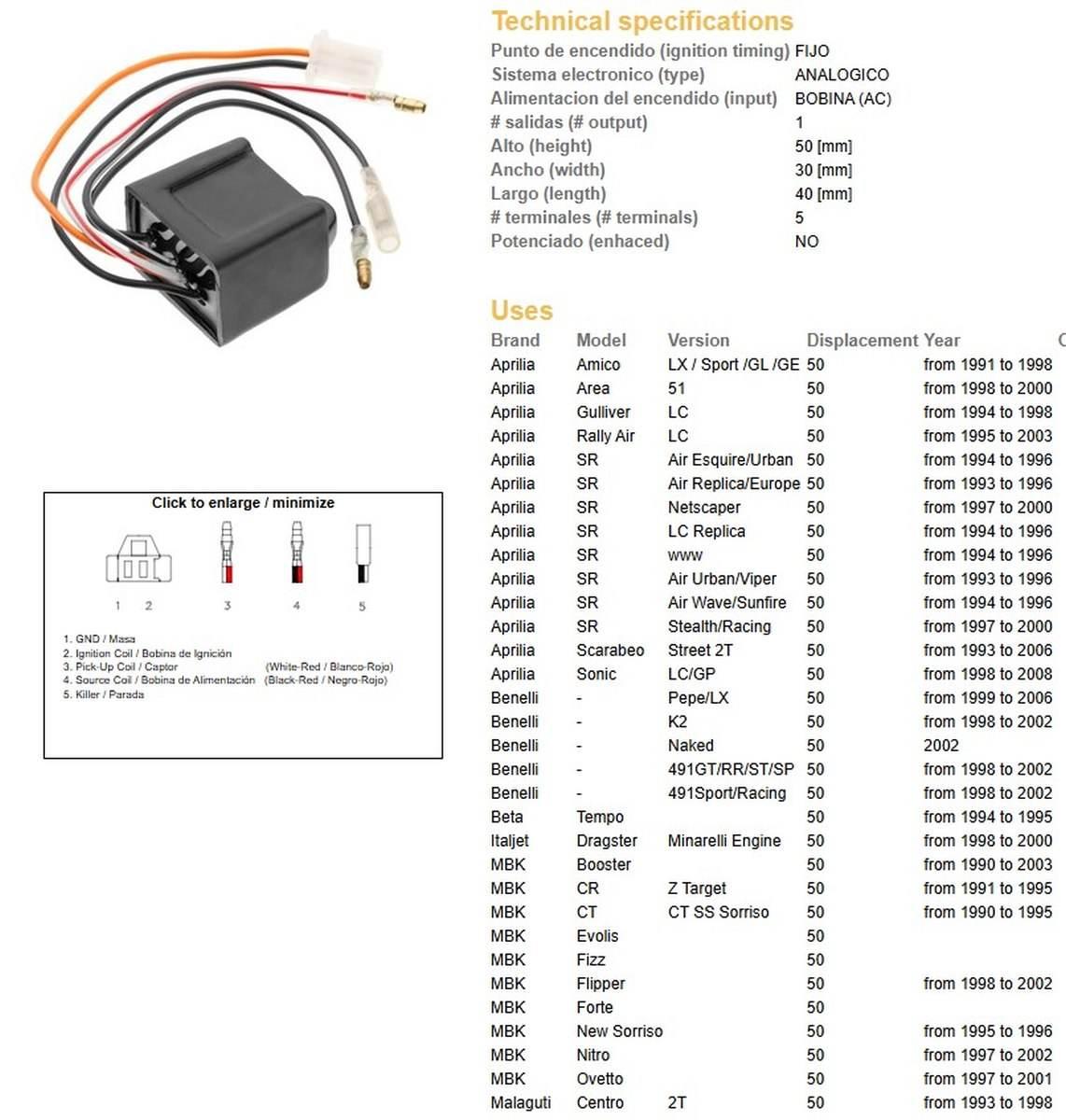 Dze Moduł Zapłonu Cdi Aprilia 50; Benelli 50; Bmk 50; Yamaha 50