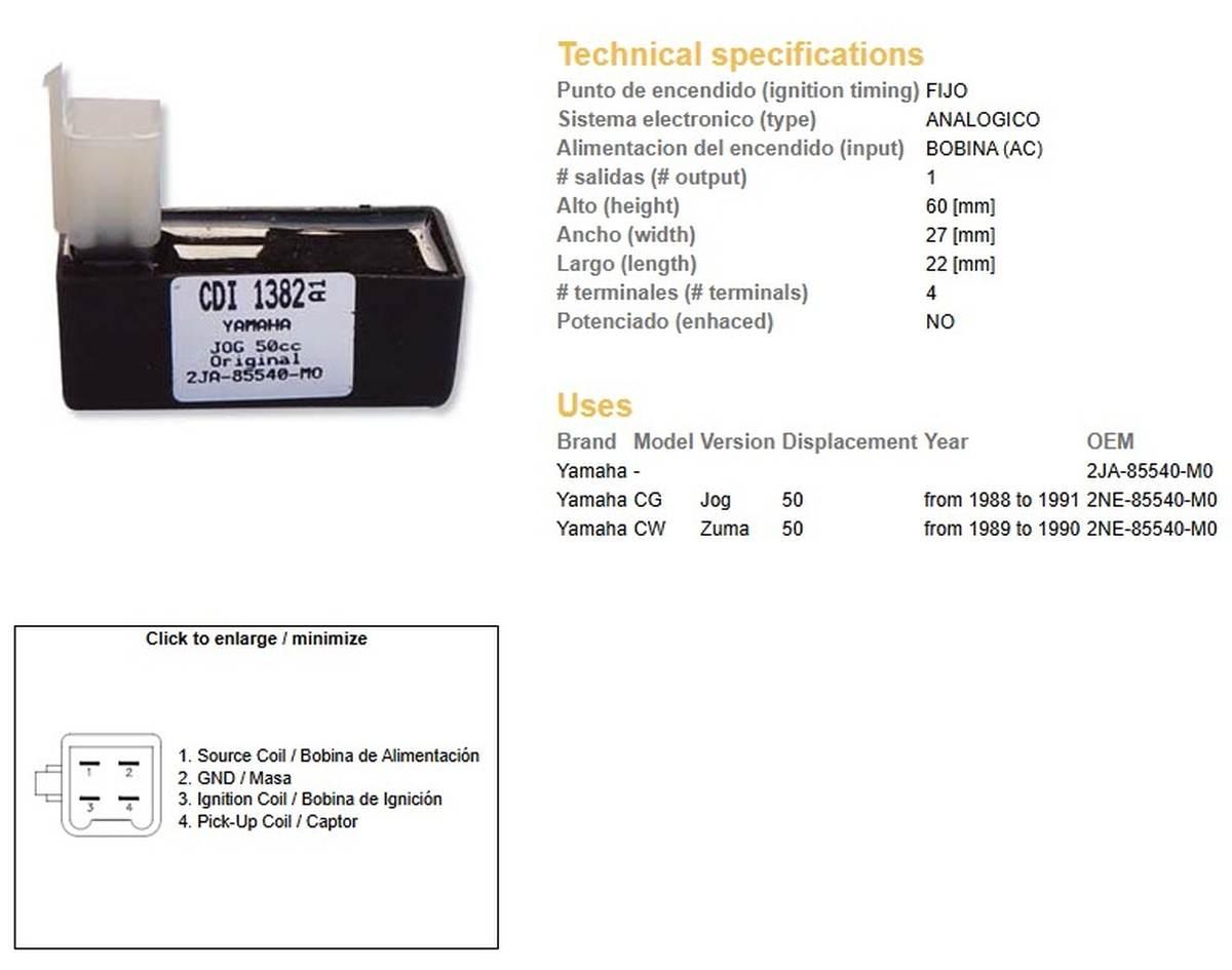 Dze Moduł Zapłonu Cdi Yamaha Cg 50 Jog '88-'91; Cw 50 Zuma '89-'90 2Ja-8554