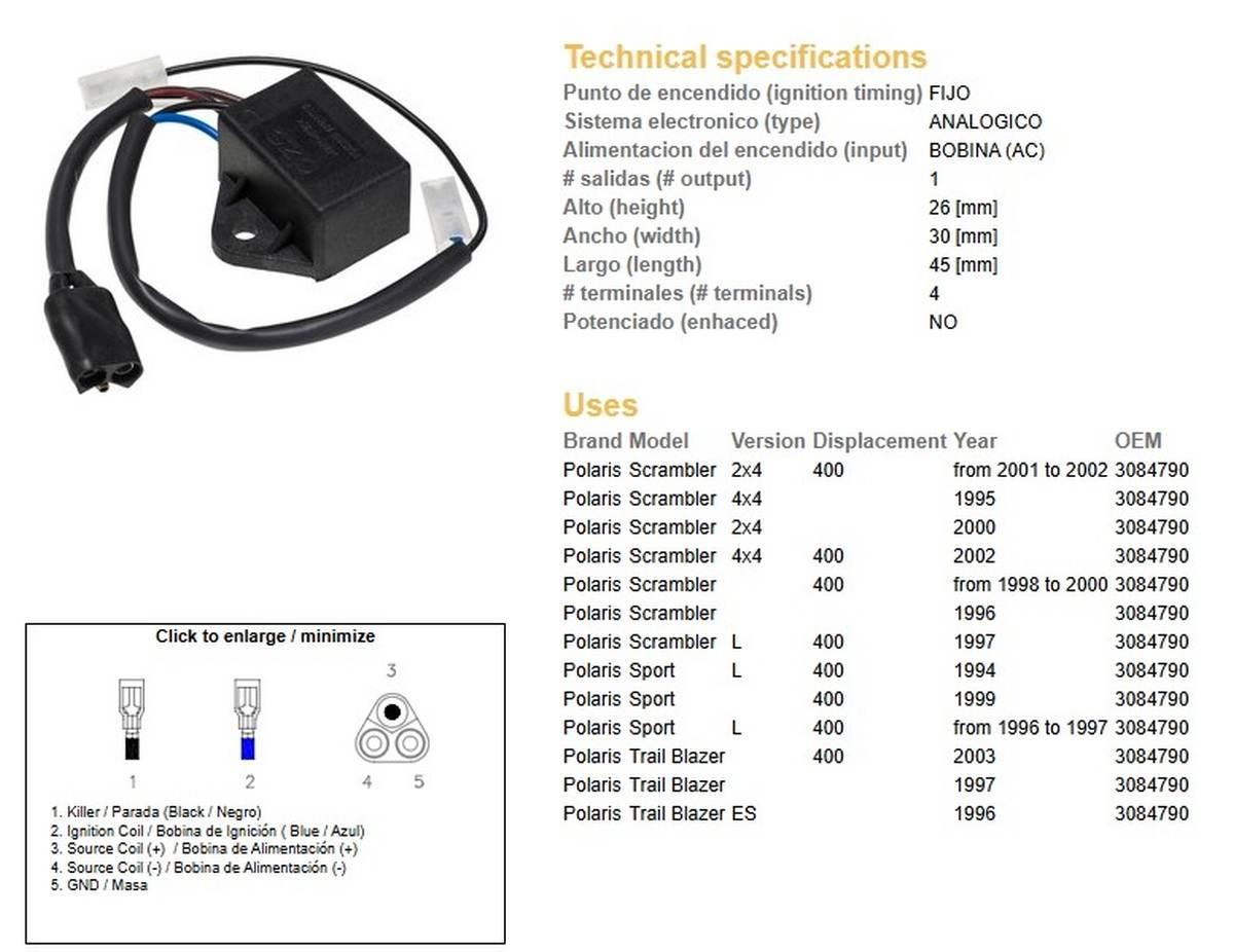 Dze Moduł Zapłonu Cdi Polaris Scrambler 400 '95-'02; Sport 400 '94-'97; Tra