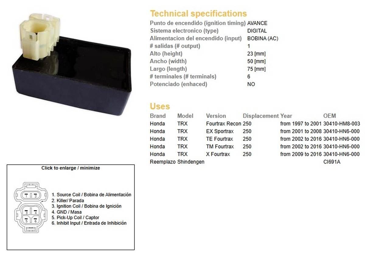 Dze Moduł Zapłonu Cdi Honda Trx 250 Recon '97-'01 30410-Hm8-003