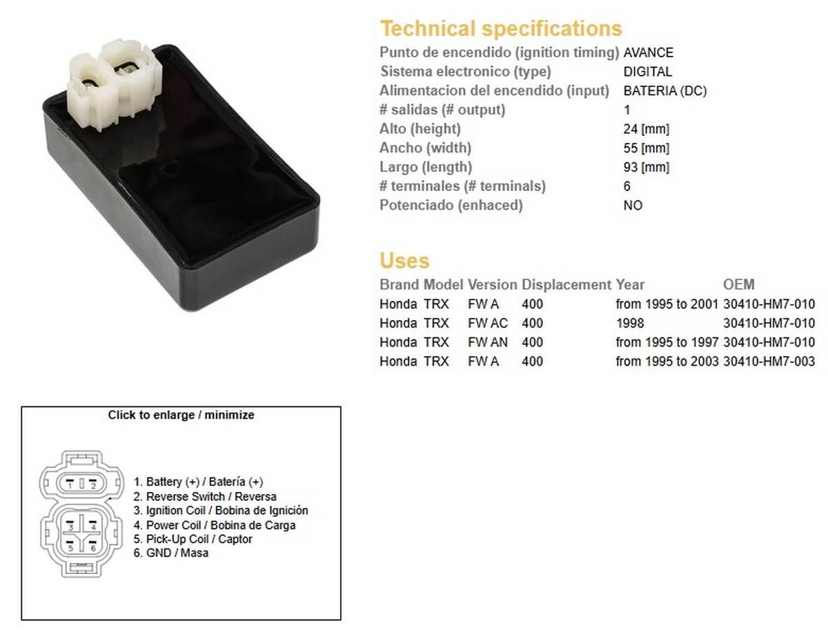 Dze Moduł Zapłonu Cdi Honda Trx 400Fw '95-'03 30410-Hm7-010 30410-Hm7-003
