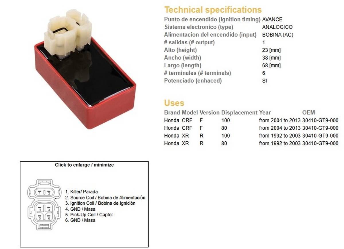 Dze Moduł Zapłonu Cdi Honda Crf 80/100F '04-'13; Xr 80/100R '92-'03 30410-G