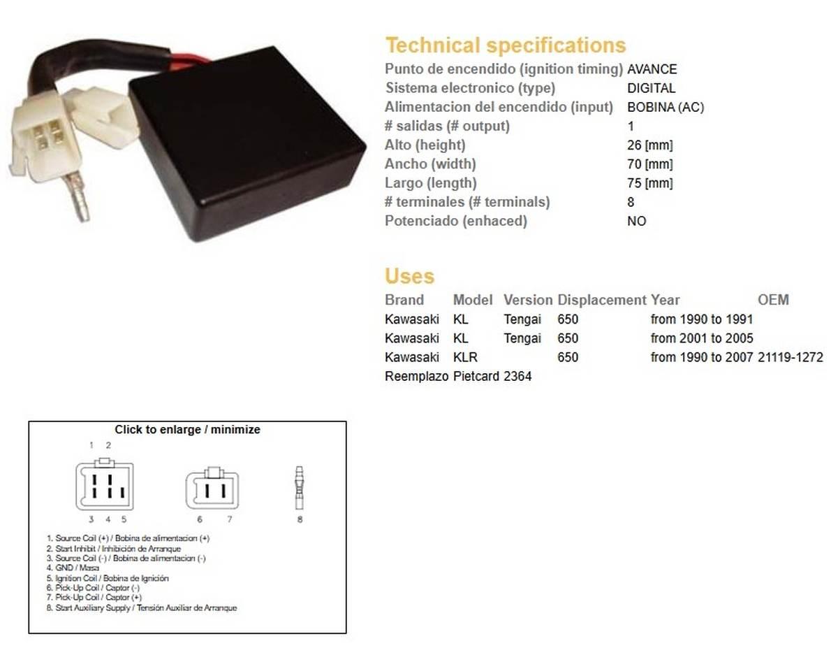 Dze Moduł Zapłonu Cdi Kawasaki Klr 650 '90-'07; Kl 650 Tengai '90-'05 Oem21