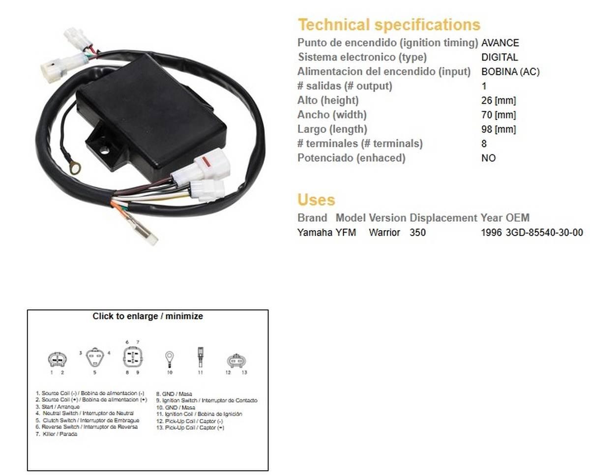 Dze Moduł Zapłonu Cdi Yamaha Yfm 350 Warrior '96 Oem-3Gd-85540-30-00