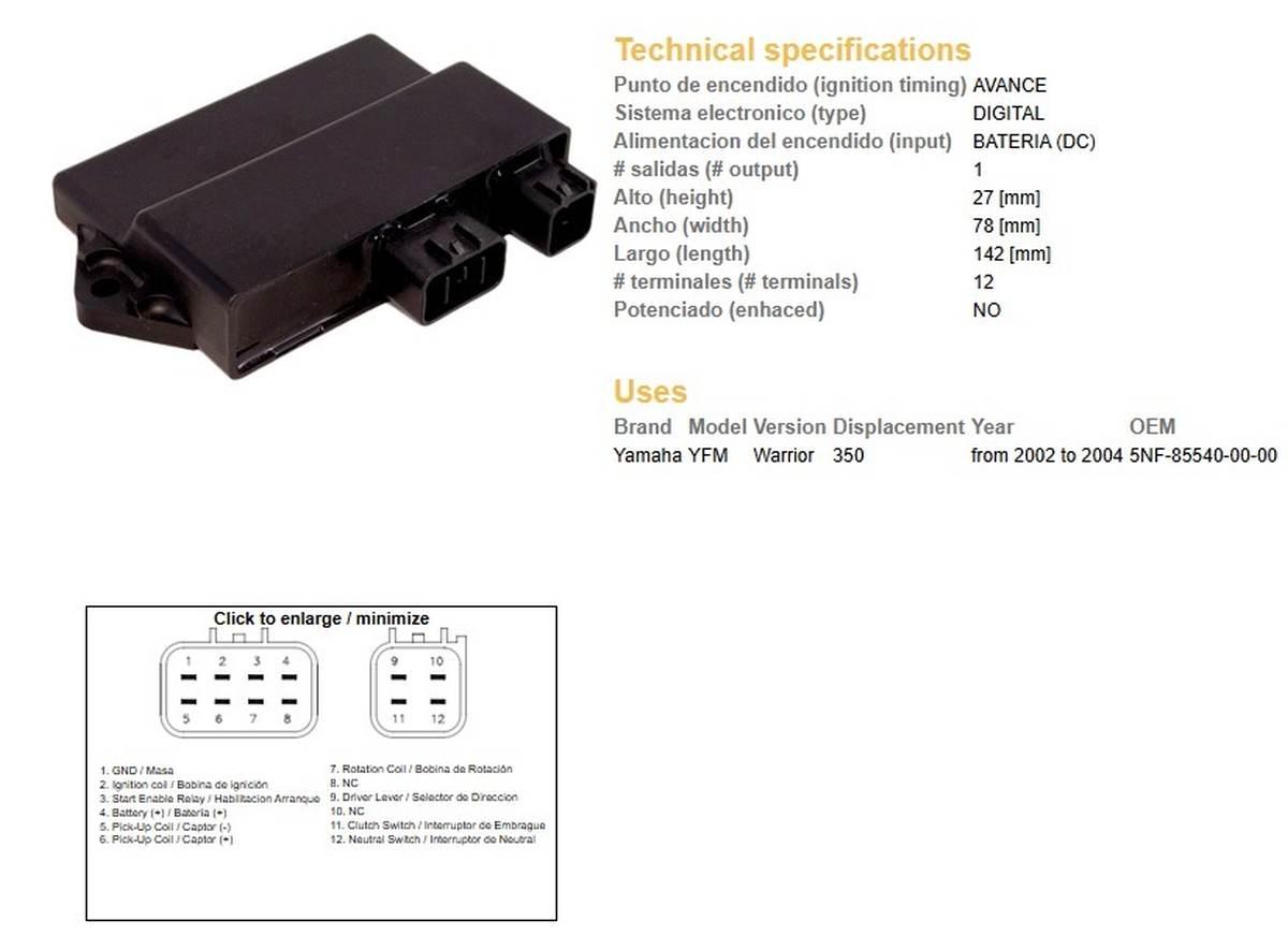Dze Moduł Zapłonu Cdi Yamaha Yfm 350 Warrior '02-'04 Oem-5Nf-85540-00-00