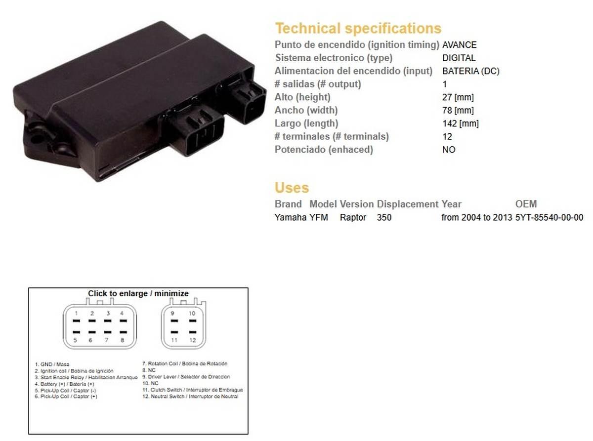 Dze Moduł Zapłonu Cdi Yamaha Yfm 350 Raptor '04-'12 Oem-5Yt-85540-00