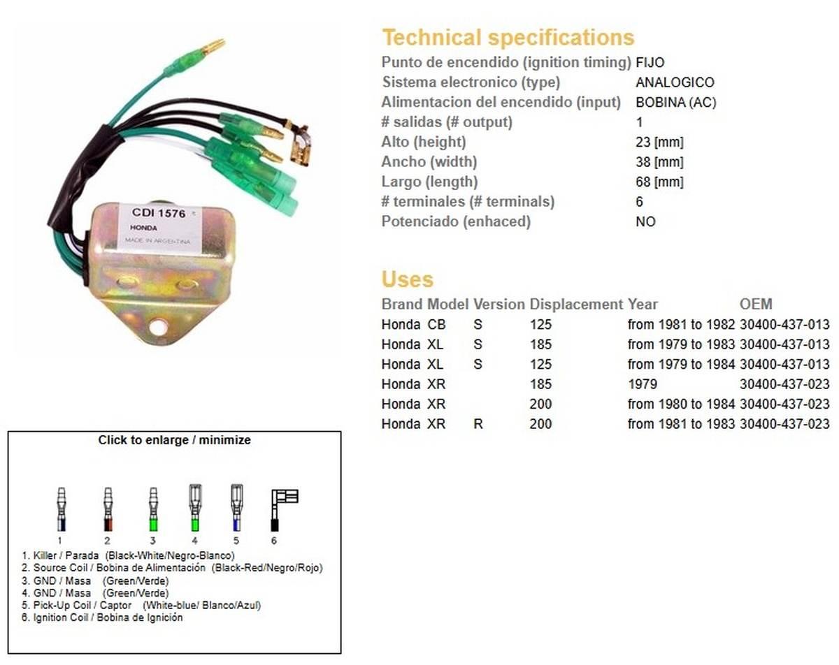 Dze Moduł Zapłonu Cdi Honda Xl 125S '79-'84; Cb 125S '81-'82; Xl 185S '79-'
