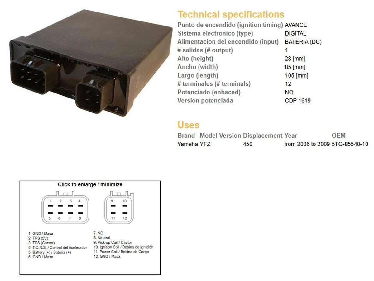 Dze Moduł Zapłonu Cdi Yamaha Yfz 450 '06-'09 Oem-5Tg-85540-10