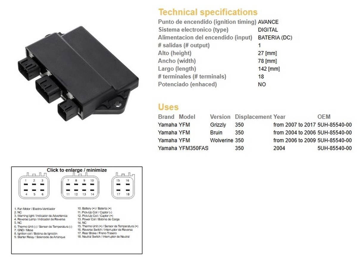Dze Moduł Zapłonu Cdi Yamaha Yfm 350 Grizzly '07-'13; Bruin '04-'06; Wolver
