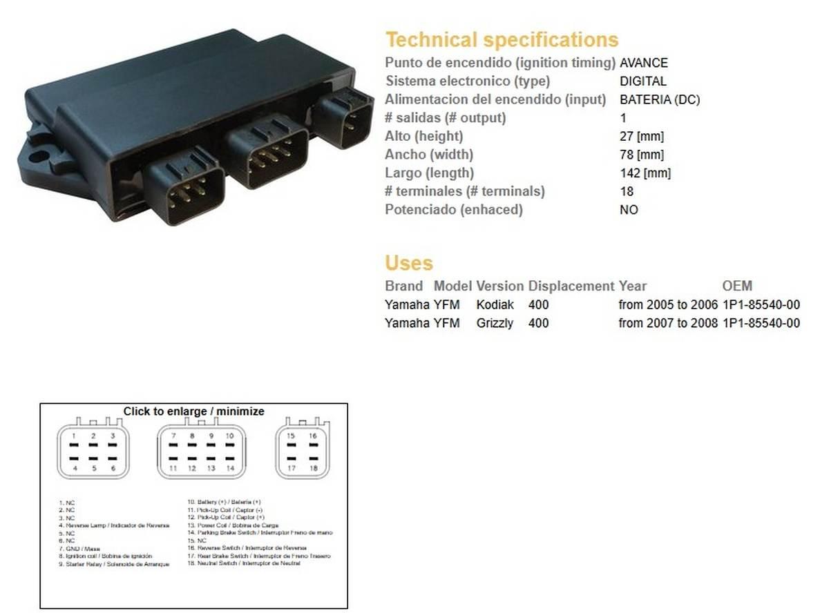 Dze Moduł Zapłonu Cdi Yamaha Yfm 400 Grizzly '07-'08; Yfm 400 Kodiak '05-'0