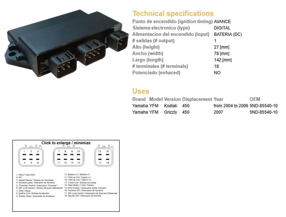 Dze Moduł Zapłonu Cdi Yamaha Yfm 450 Grizzly '07; Yfm 450 Kodiak '04-'06 5N
