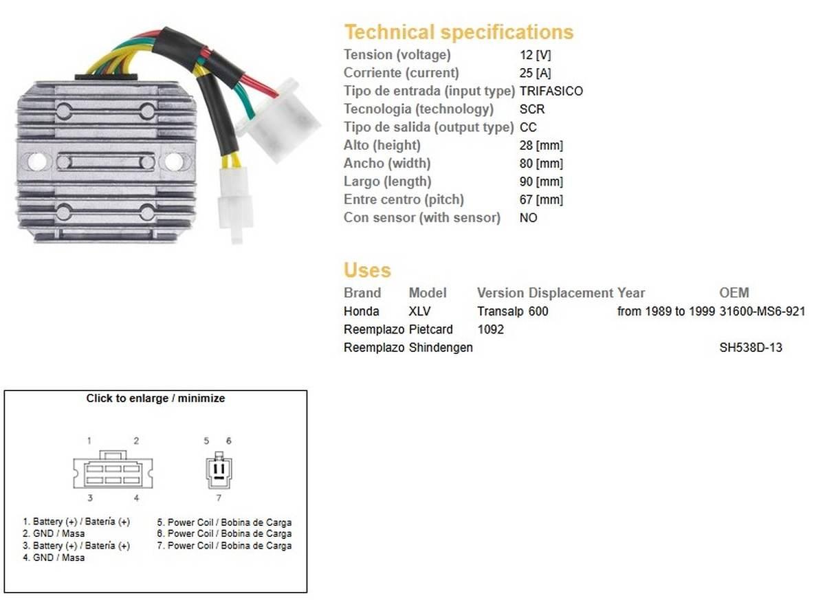 Dze Regulator Napięcia Honda Xl 600V Transalp '89-'99 Sh 538D-13; Esr640; R