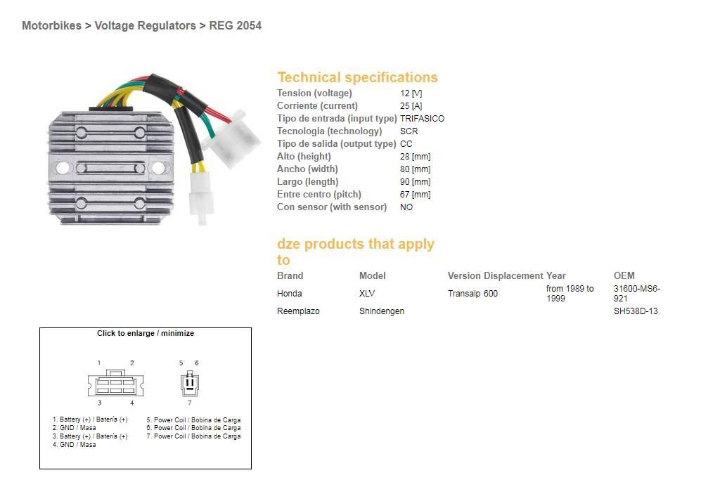 Dze Regulator Napięcia Honda Xl 600V Transalp '89-'99 Sh 538D-13; Esr640; R - zdjęcie 2