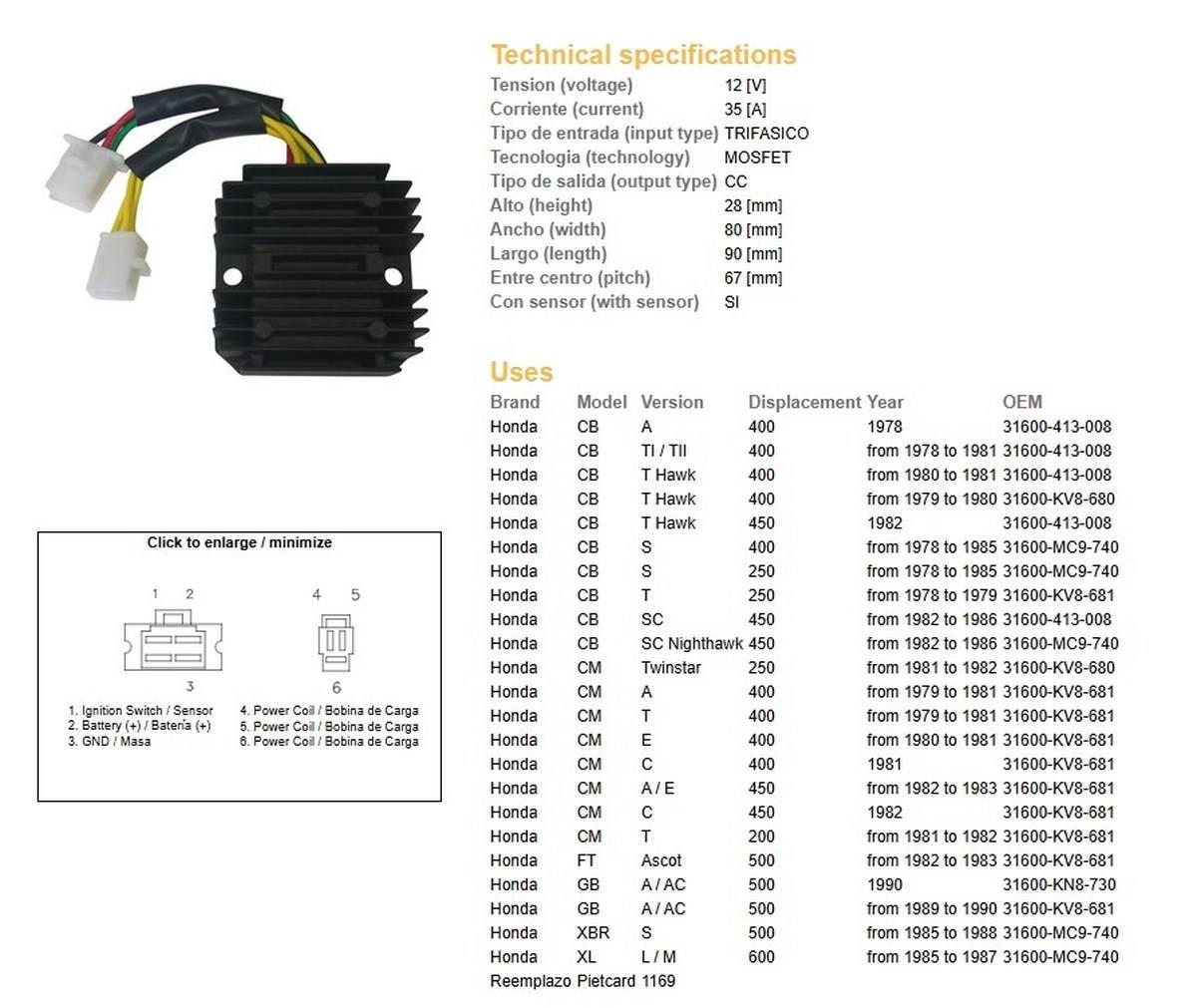 Dze Regulator Napięcia Honda Cb 250/400/450; Cx 500; Gl500; Xl600/Lm; Xbr 5