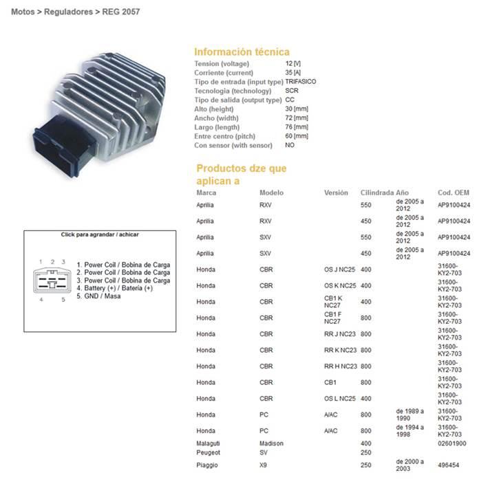 Dze Regulator Napięcia Aprilia Rxv/Sxs 450, 550, Honda Pc800