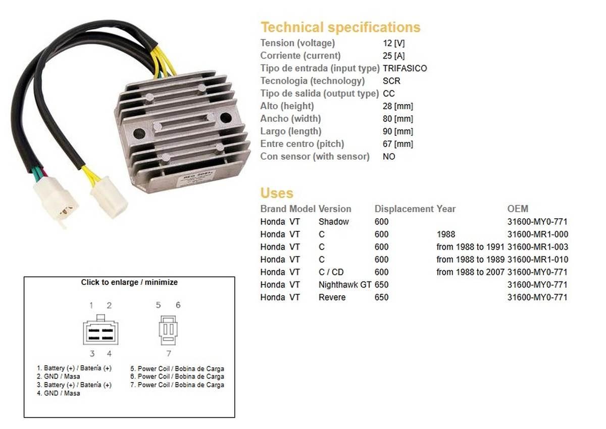 Dze Regulator Napięcia Honda Vt 600C Shadow '88-'07; Ntv 650 Revere Oem-316
