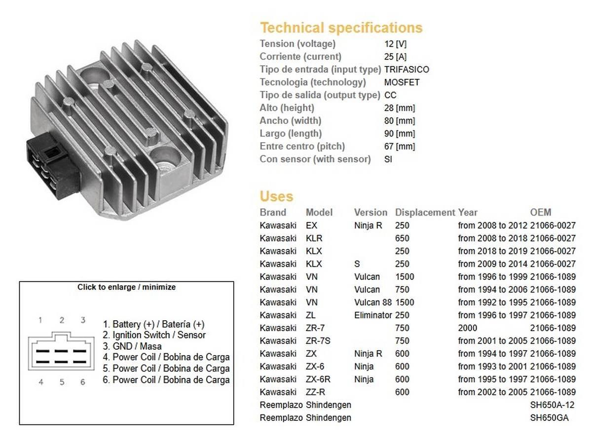 Dze Regulator Napięcia Kawasaki Vn 750 '94-'06; Vn 1500 '96-'99; Zx 6 '93-'