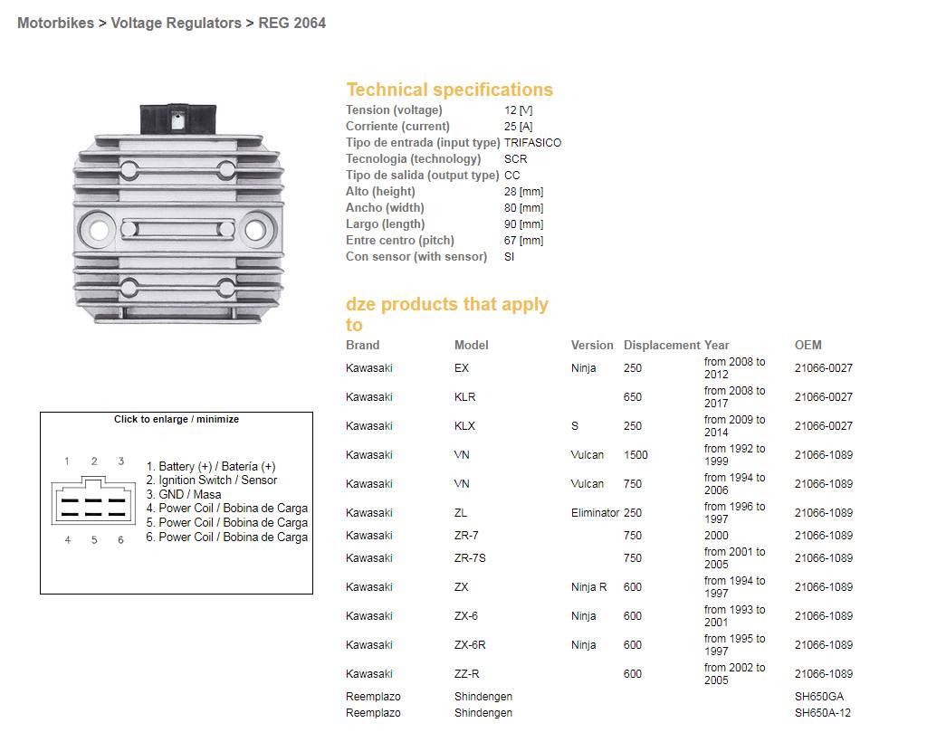 Dze Regulator Napięcia Kawasaki Vn 750 '94-'06; Vn 1500 '96-'99; Zx 6 '93-' - zdjęcie 2