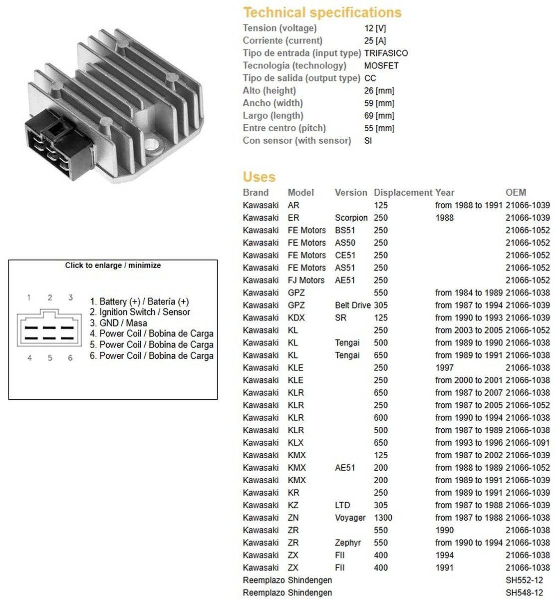 Dze Regulator Napięcia Kawasaki Kdx 125 '90-'93; Kle 250; Kl 500/650 '89-'9 - zdjęcie 2