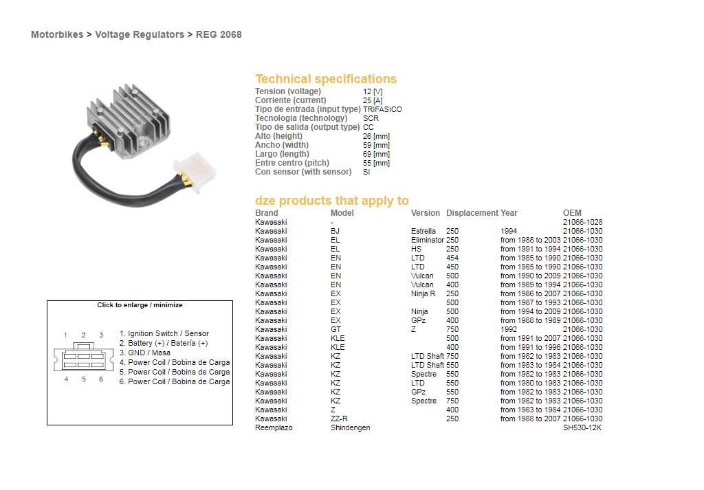 Dze Regulator Napięcia Kawasaki El/En/Ex/Gpz/Kz/Z Sh530-12 21066-1030 Sh530 - zdjęcie 2