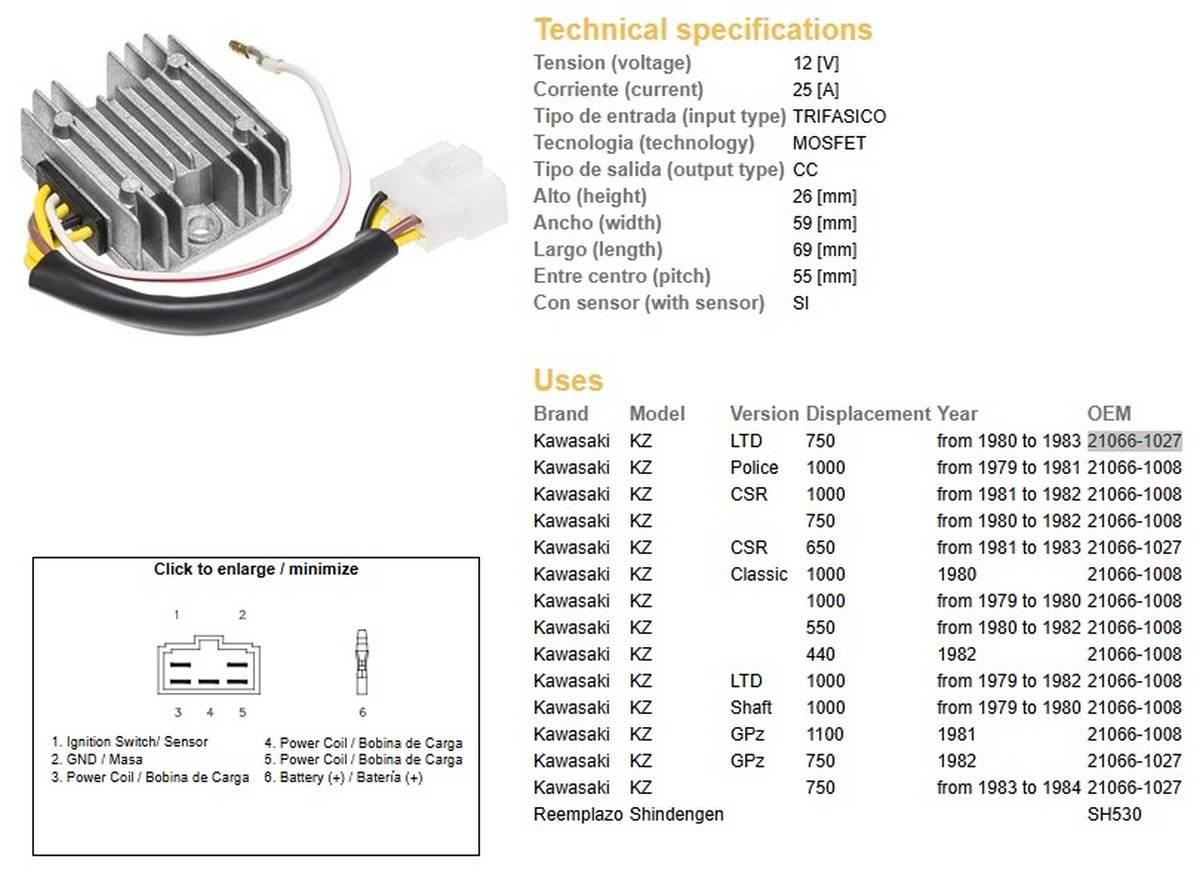 Dze Regulator Napięcia Kawasaki Kz 550/650/750/1000 Esr370,Sh530-12K,21066-