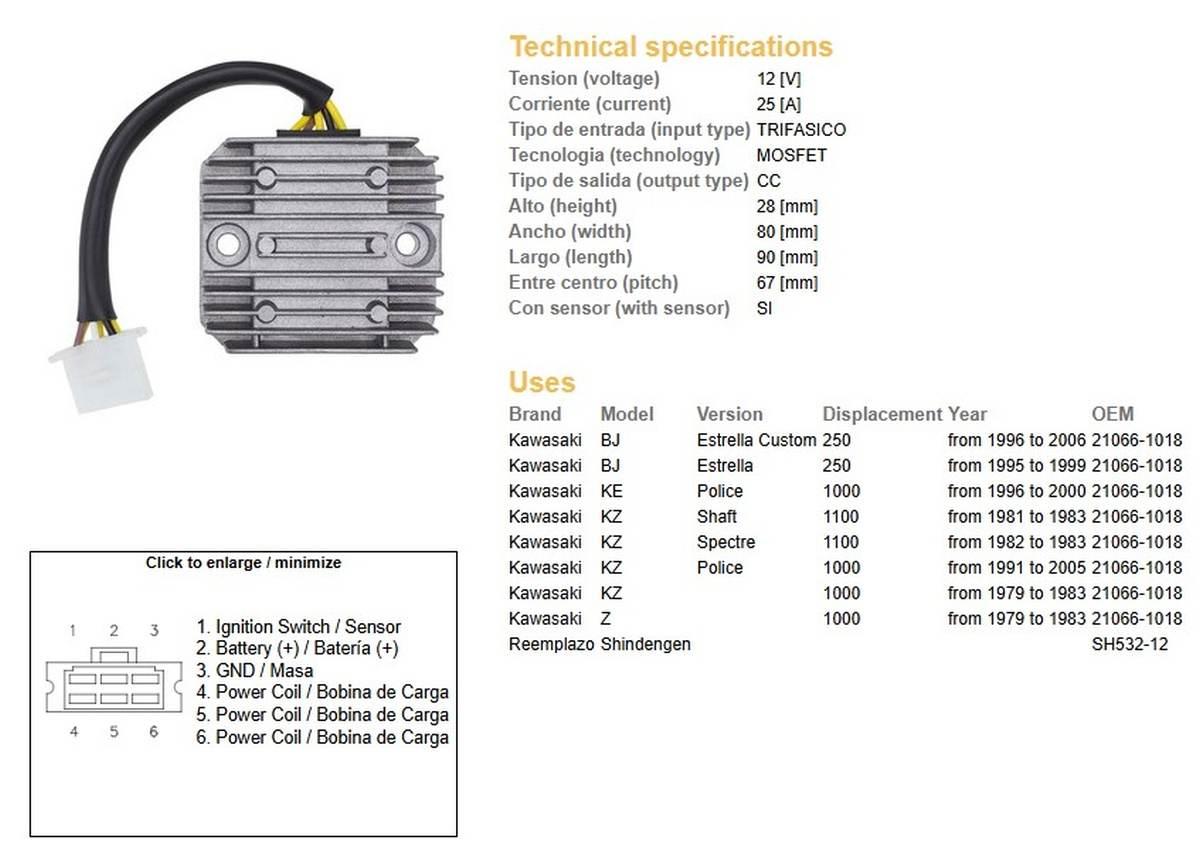 Dze Regulator Napięcia Kawasaki Z 1000 '79-'83; Kz 1000 '79-'83; Kz 1100 '8
