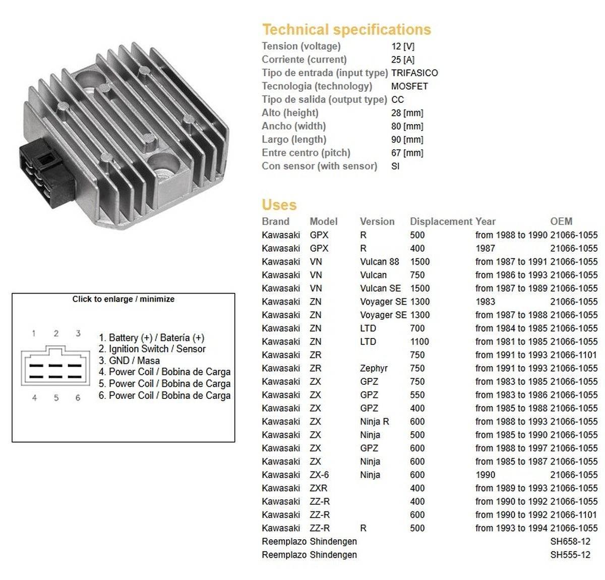 Dze Regulator Napięcia Kawasaki Vn 750/1500; Zn 700/1100; Zr 750 '91-'93; Z
