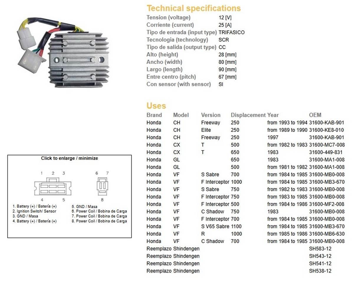 Dze Regulator Napięcia Honda Ch 250 '89-'97; Cx 500/650 '82-'83; Gl 500/650