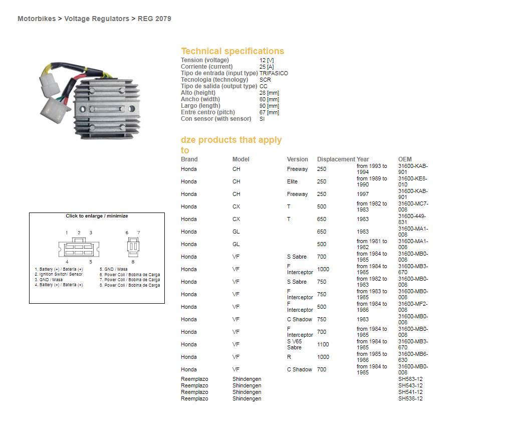 Dze Regulator Napięcia Honda Ch 250 '89-'97; Cx 500/650 '82-'83; Gl 500/650 - zdjęcie 2
