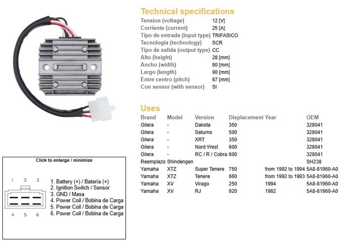 Dze Regulator Napięcia Yamaha Xtz 660 '92-'93, Xtz 750 '92-'94, Xv 250 Vira
