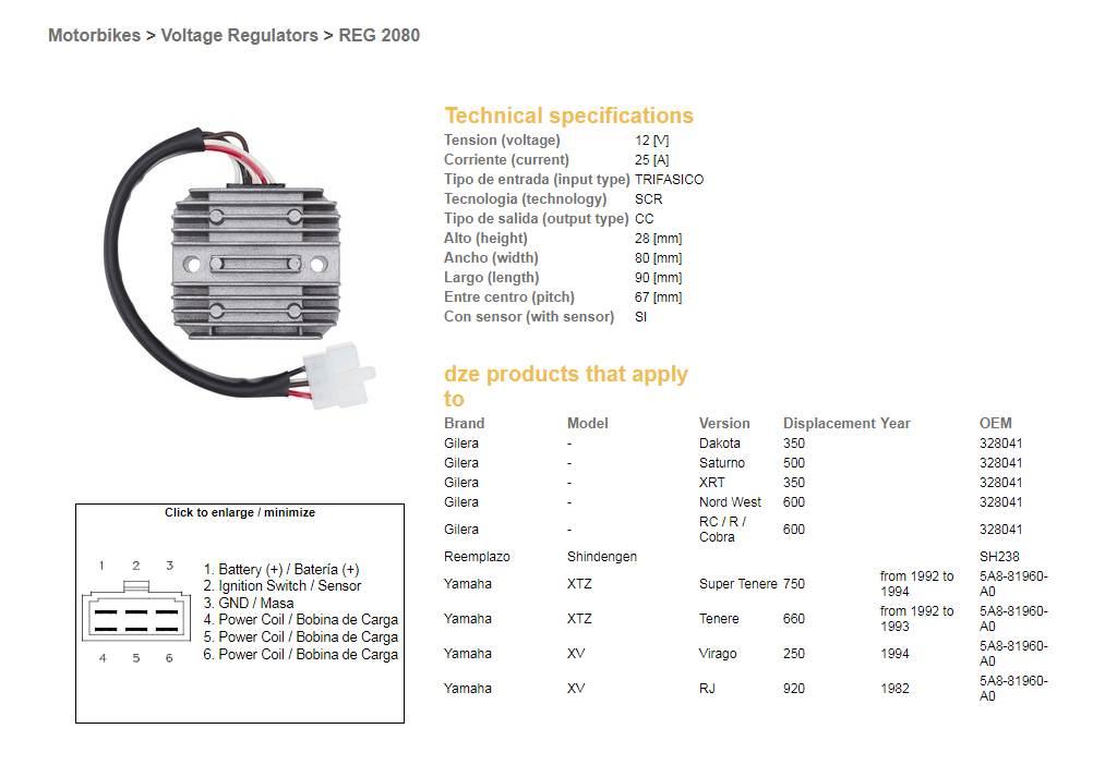 Dze Regulator Napięcia Yamaha Xtz 660 '92-'93, Xtz 750 '92-'94, Xv 250 Vira - zdjęcie 2