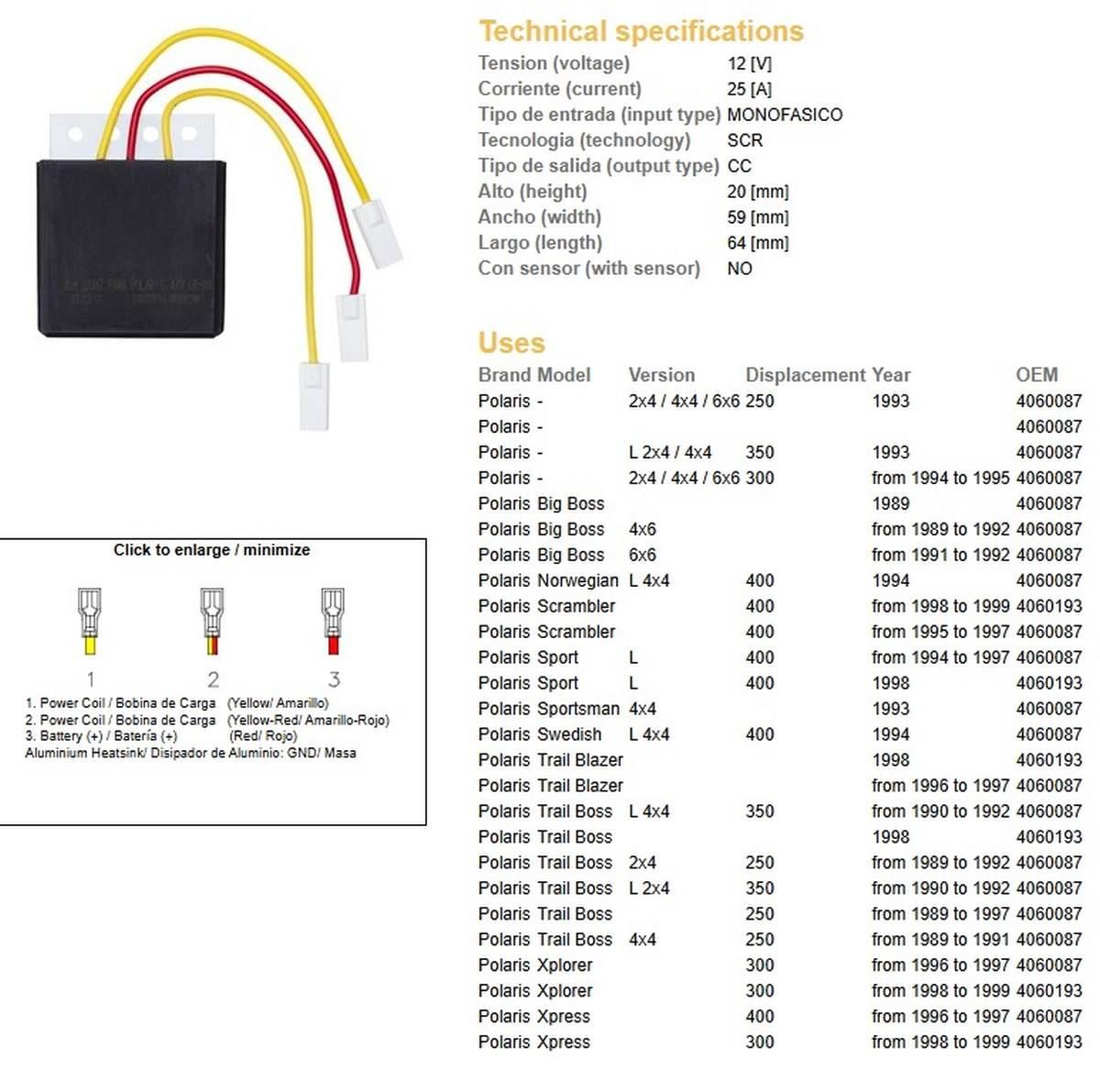 Dze Regulator Napięcia Polaris 250/300/350/400 Oem-4060087,4060193 Esr952