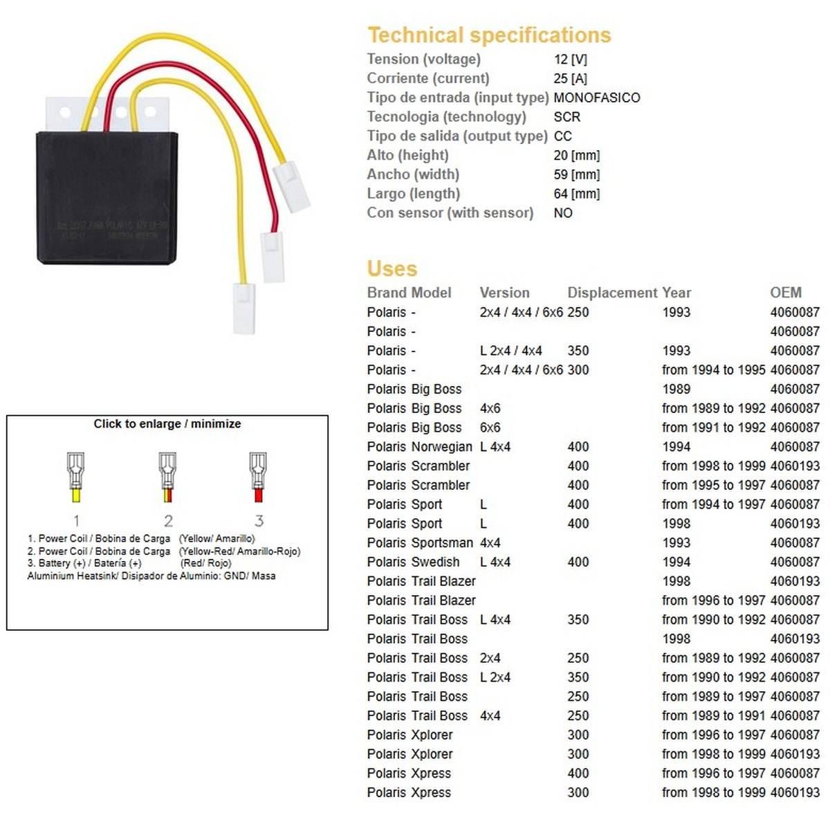 Dze Regulator Napięcia Polaris 250/300/350/400 Oem-4060087,4060193 Esr952 - zdjęcie 2