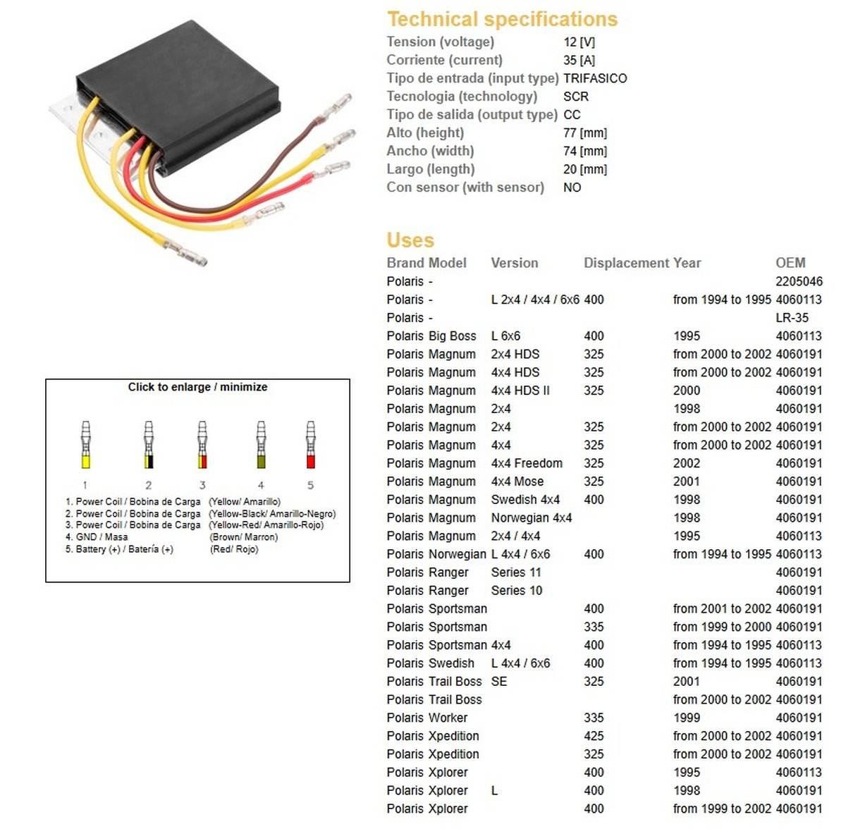 Dze Regulator Napięcia Polaris 325/335/400/425 '98-'02 Oem 4060191 Esr956