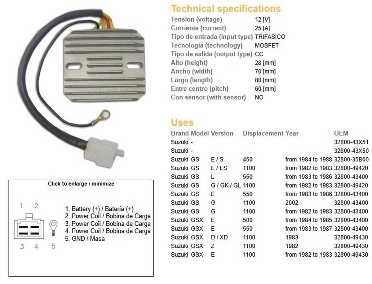 Dze Regulator Napięcia Suzuki Gs 450E/S '84-'88; Gs 500 '84-'85; Gs 550 '83