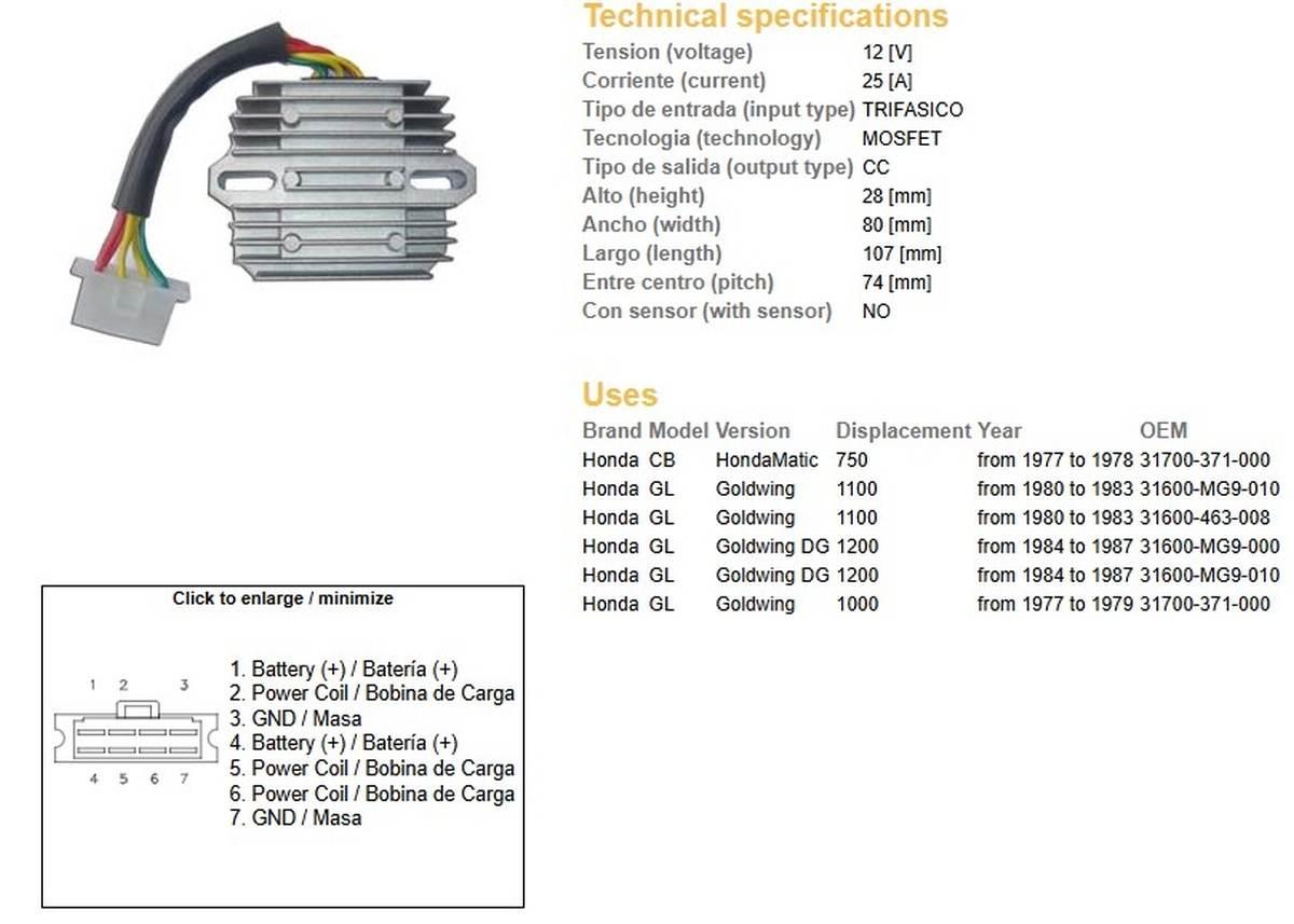 Dze Regulator Napięcia Honda Gl 1000 '77-'79; Gl1100 '80-'83; Gl1200 '84-'8
