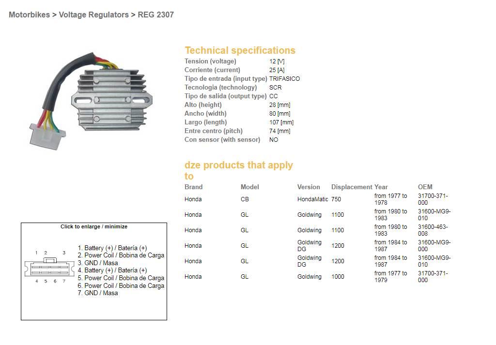 Dze Regulator Napięcia Honda Gl 1000 '77-'79; Gl1100 '80-'83; Gl1200 '84-'8 - zdjęcie 2