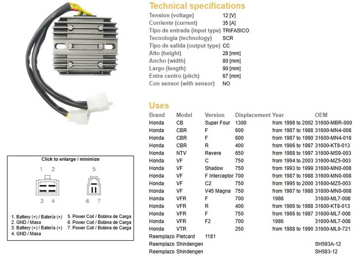 Dze Regulator Napięcia Honda Cbr 600F '87-'90; Cb 1300 '98-'02; Ntv 650 Rev