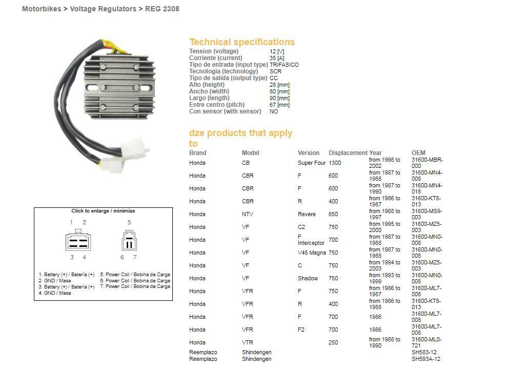 Dze Regulator Napięcia Honda Cbr 600F '87-'90; Cb 1300 '98-'02; Ntv 650 Rev - zdjęcie 2