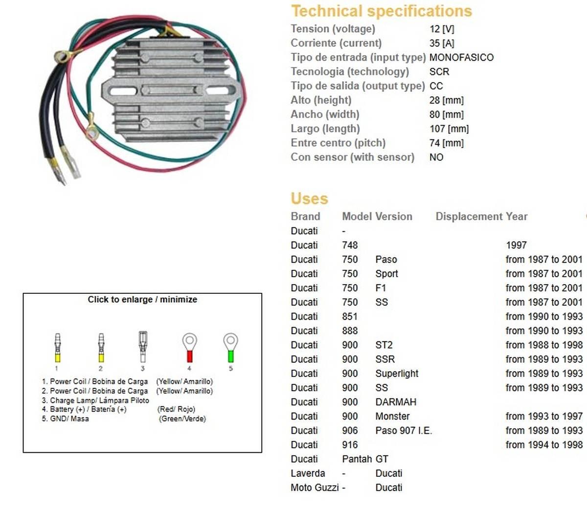 Dze Regulator Napięcia Ducati 748/750/851/888/900/906/916 '87-'01 Jednofazo