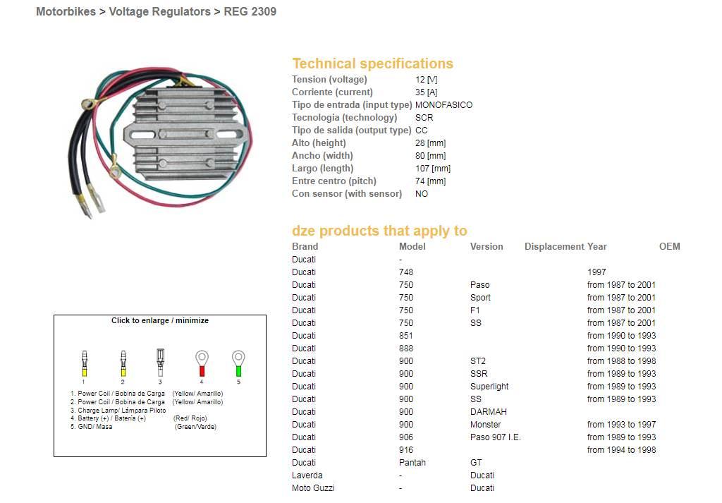 Dze Regulator Napięcia Ducati 748/750/851/888/900/906/916 '87-'01 Jednofazo - zdjęcie 2