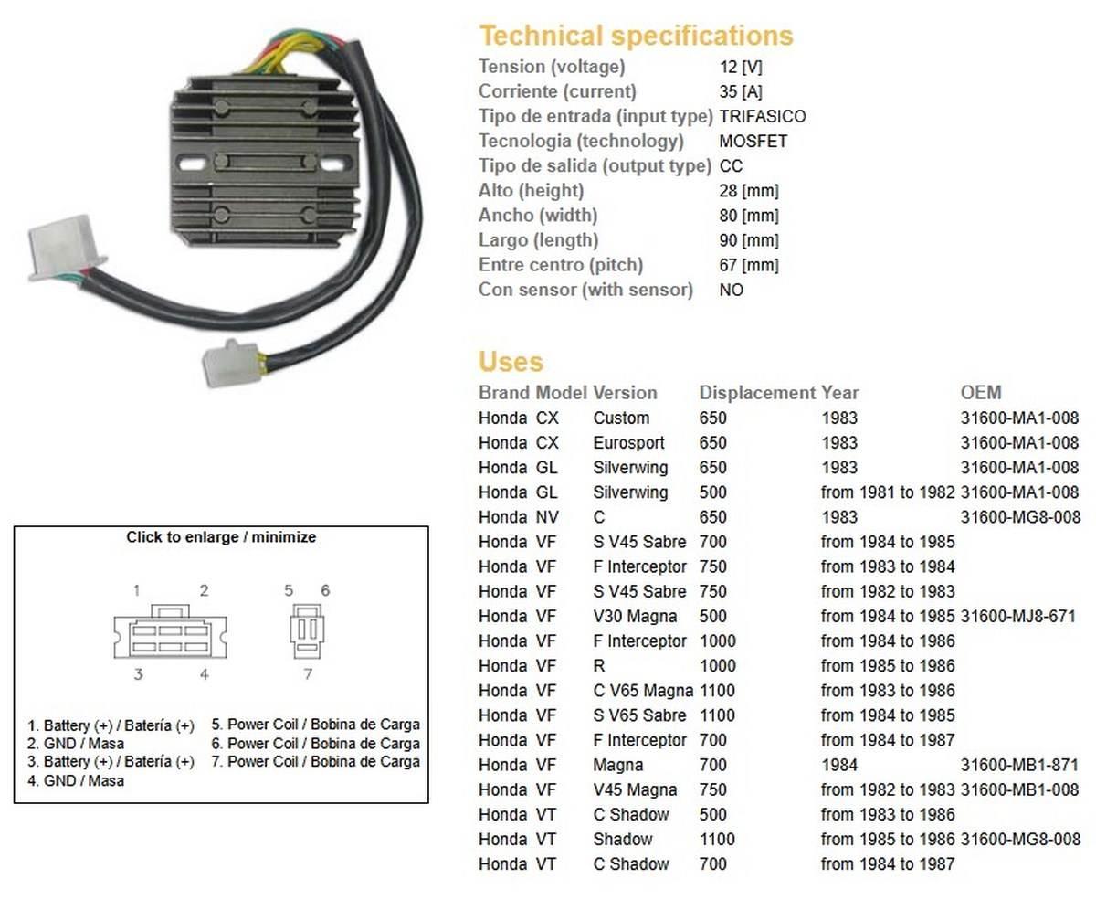 Dze Regulator Napięcia Honda Cx 650 '83; Gl 650 '83; Vf 700S '84-'85; Vf 75